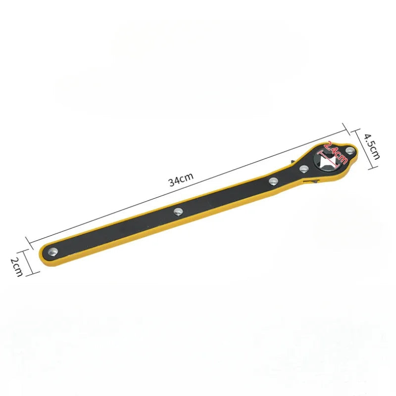 Dimension diagram of a ratchet jack wrench measuring 34cm long with a 4.5cm wide head
