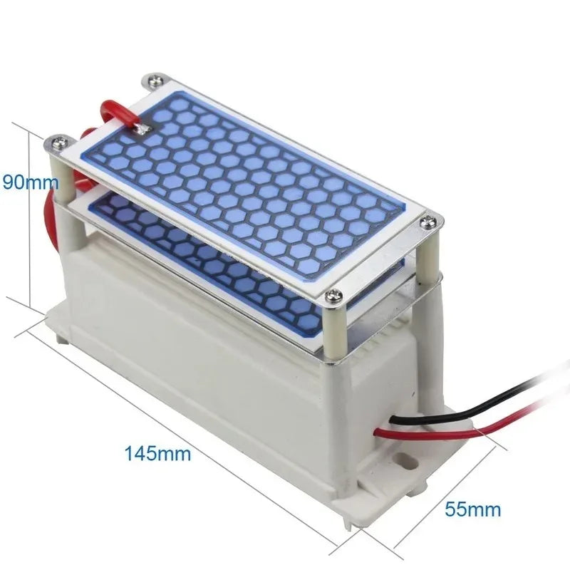 Vehicle Ozone Odour Eliminator dimensions diagram showing 145 mm length, 55 mm width and 90 mm height