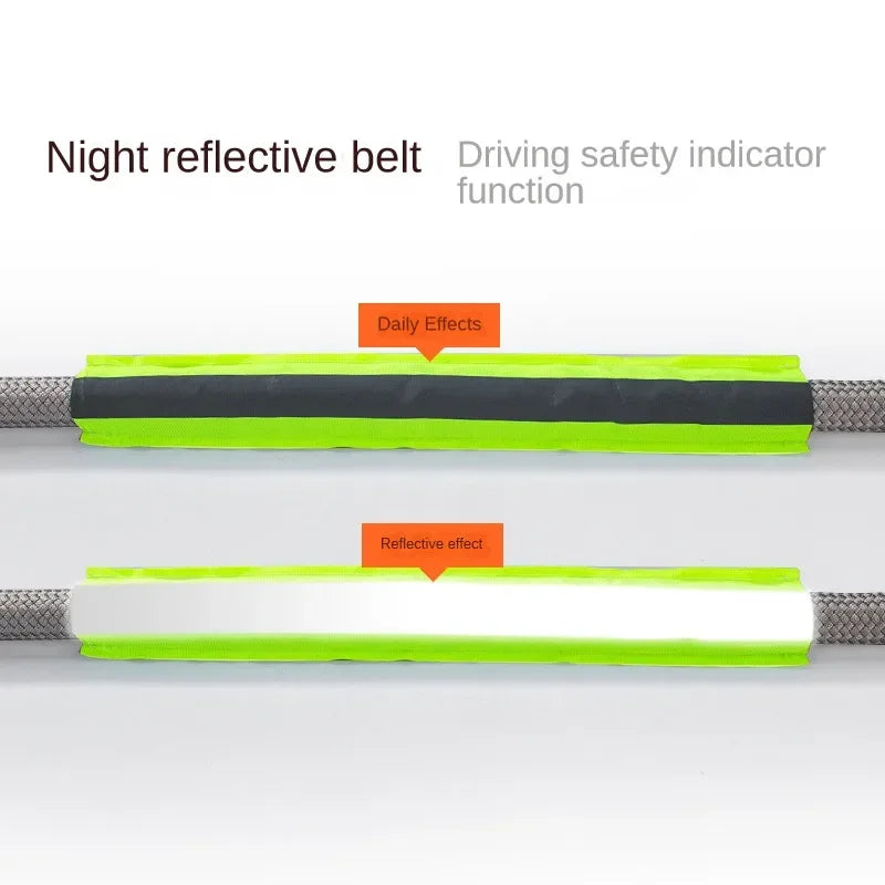 Comparison of the 4x4 recovery strap's night reflective belt showing daily appearance and reflective effect under light for driving safety
