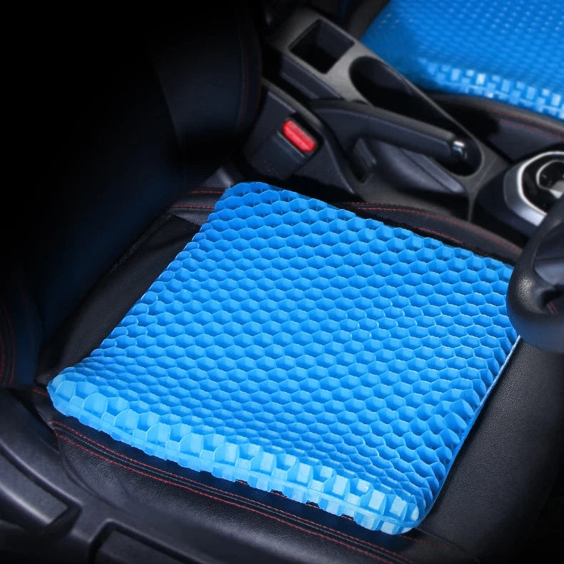 Blue Gel Seat Cushion placed on a car seat for scene effect display