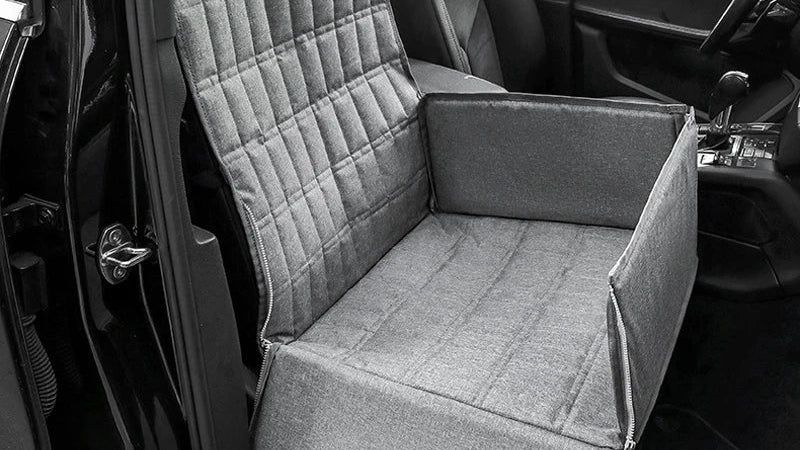 Car seat cover installed in a vehicle.