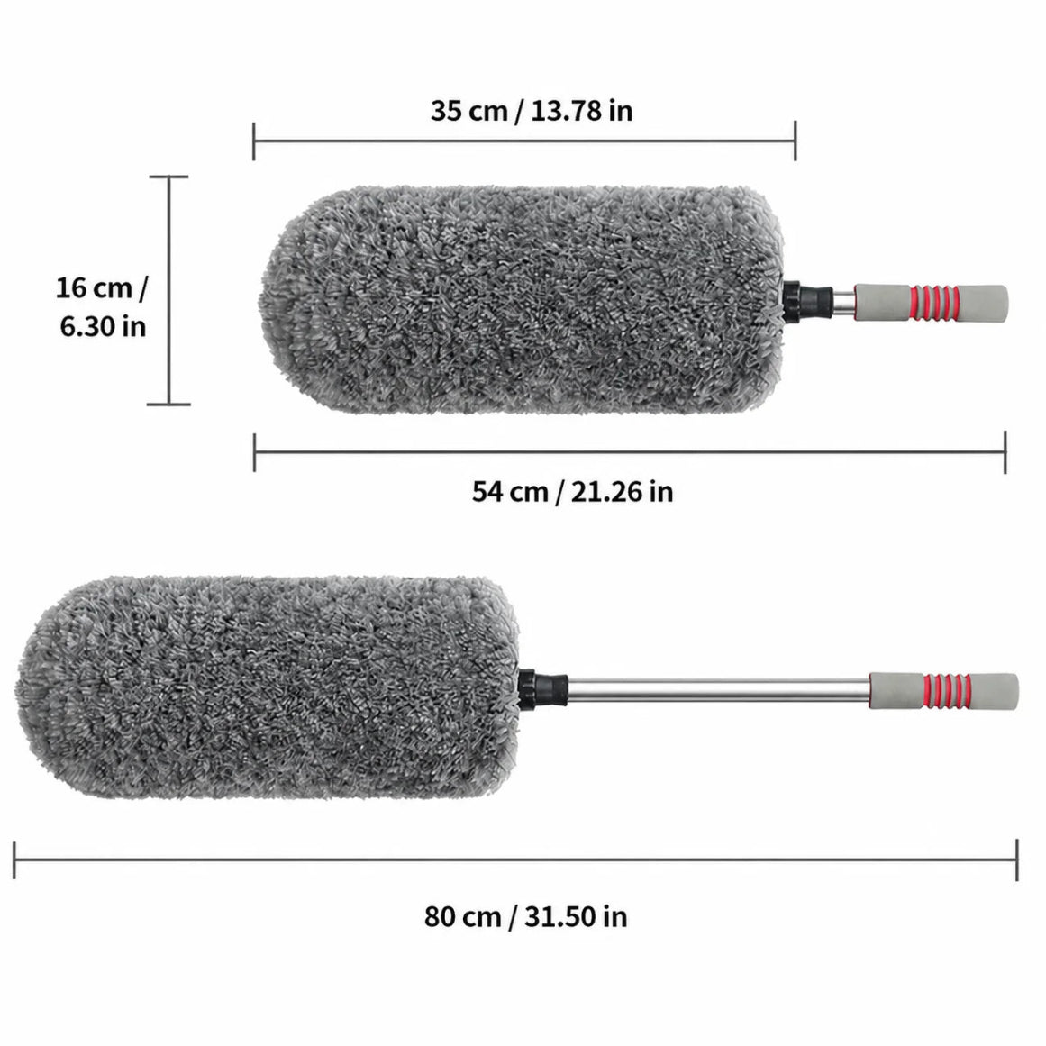 Telescopic Microfibre Car Duster dimensions: 35 x 16 cm head, 54 cm retracted and 80 cm extended
