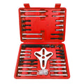 Harmonic Balancer Puller kit displayed open in a red case with jaw plate, bolts, threaded rods and pins