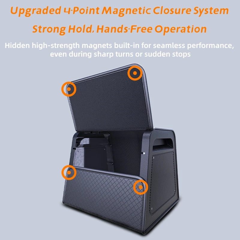 Magnetic Leather Boot Organiser upgraded 4-point magnetic closure system diagram showing hidden high-strength magnets for a strong, hands-free hold