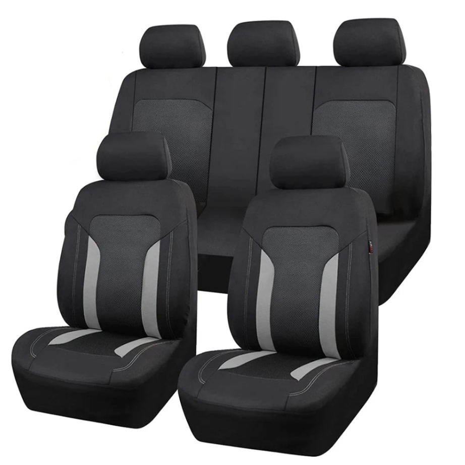 Full 9-piece Breathable Mesh Seat Cover set including front seats and rear bench on white background