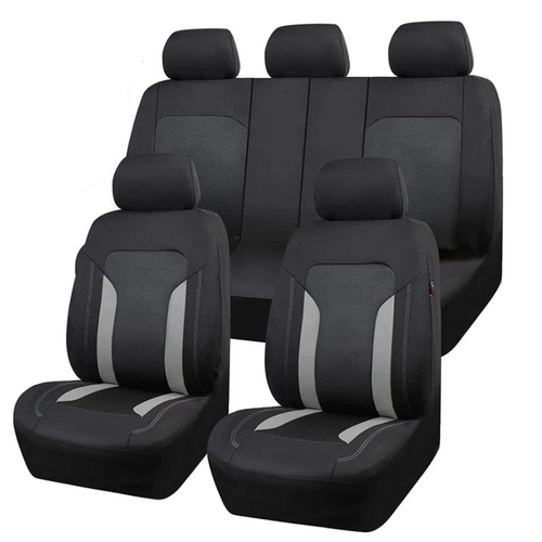 Full 9-piece Breathable Mesh Seat Cover set including front seats and rear bench on white background