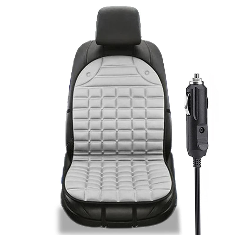 12V Heated Car Seat Cushion in grey with flocking cloth cover, on a white background