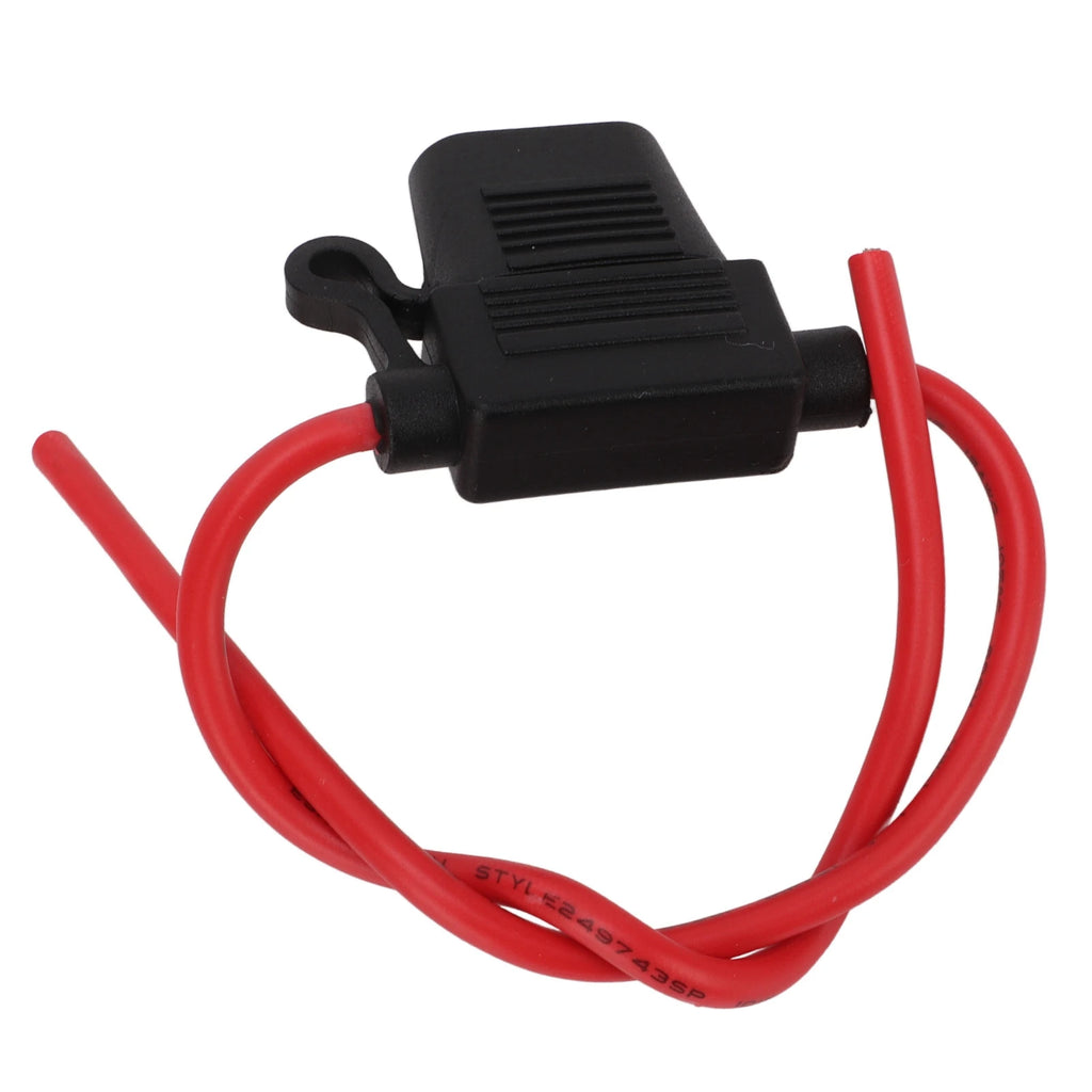 Close-up of red in-line fuse holder wiring for 12V air compressor