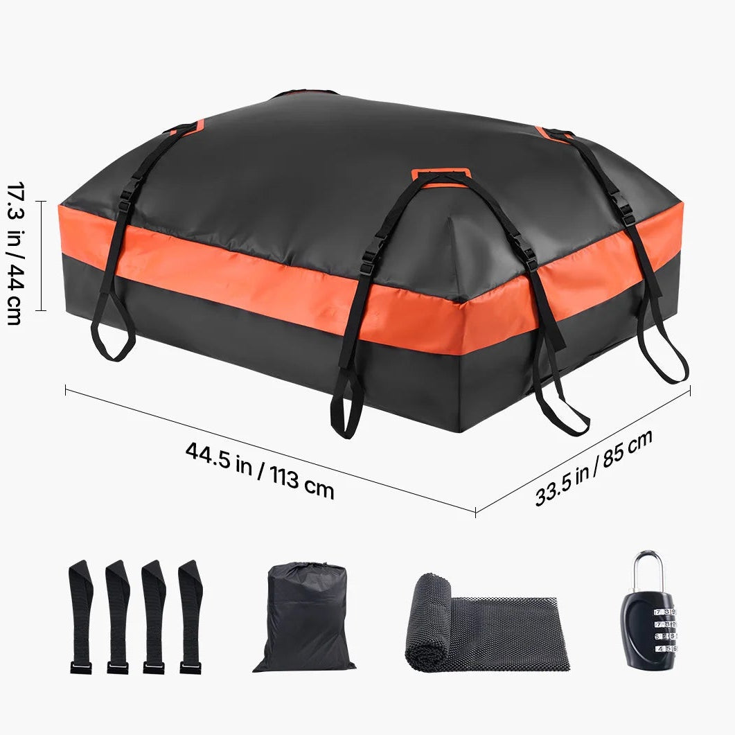 Rooftop Cargo Carrier shown with dimensions 113cm long by 85cm wide by 44cm high