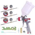 HVLP Airbrush Spray Gun kit with paint cup, three interchangeable nozzle sizes, spanner and cleaning brush