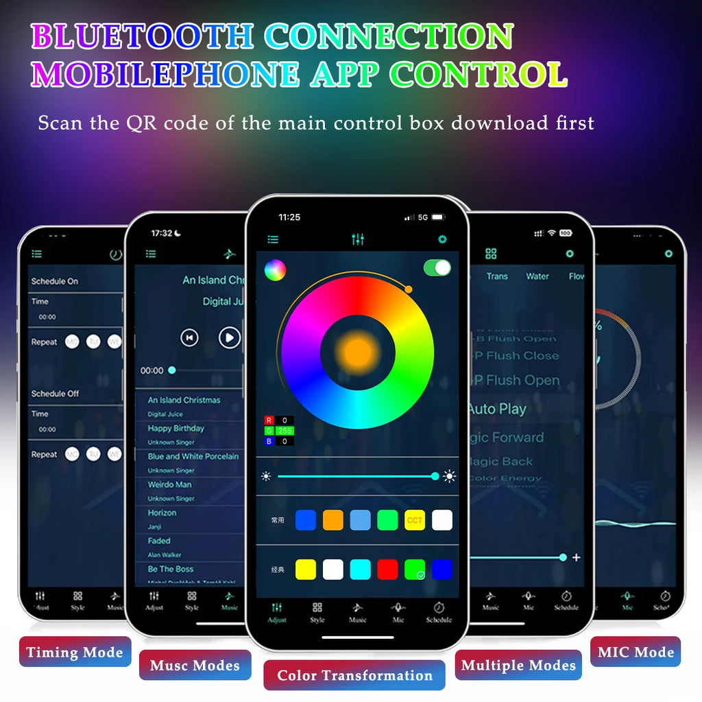 Symphony Ambient Lighting Suite Bluetooth phone app with timing, music, colour and microphone modes