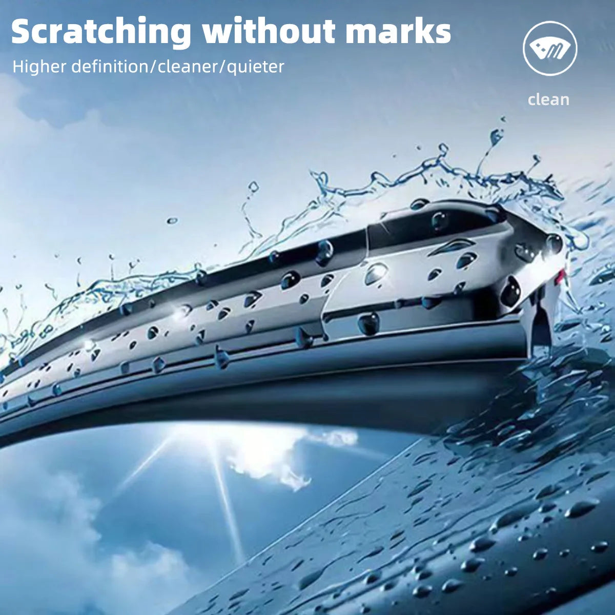 Universal Beam Windscreen Wiper Blade clearing rain from a windscreen without scratching for a higher definition, cleaner and quieter wipe