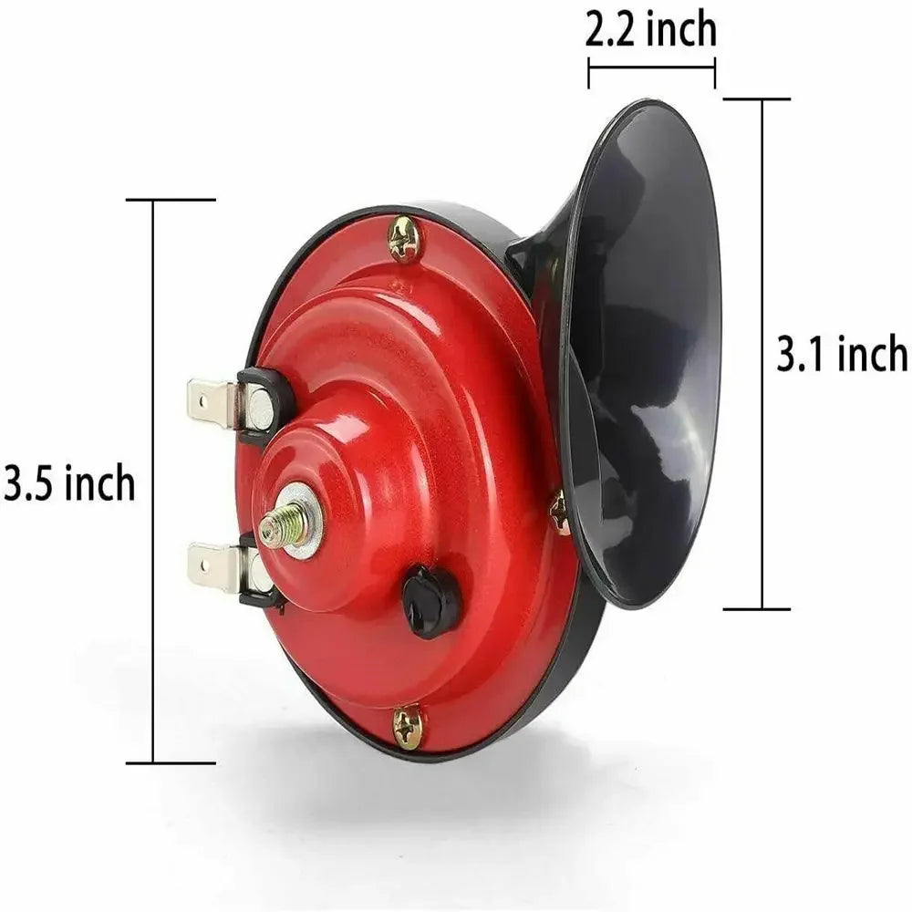 Snail air horn dimensions diagram showing 3.5 by 3.1 by 2.2 inch size
