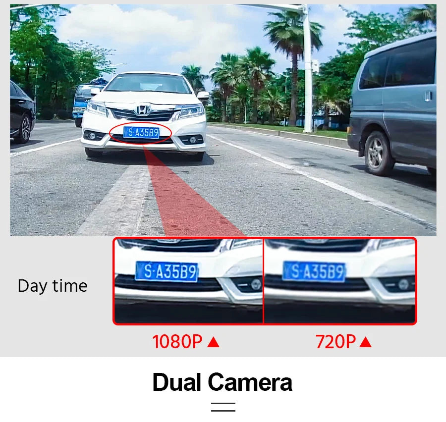 Streaming Mirror Dash Cam daytime licence plate clarity comparison between 1080P and 720P dual camera recording