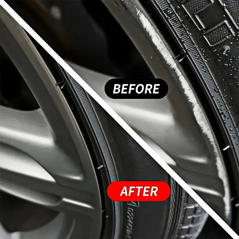 Wheel Hub Rust Remover paste used on a car window seal, after photo showing a clean chrome finish