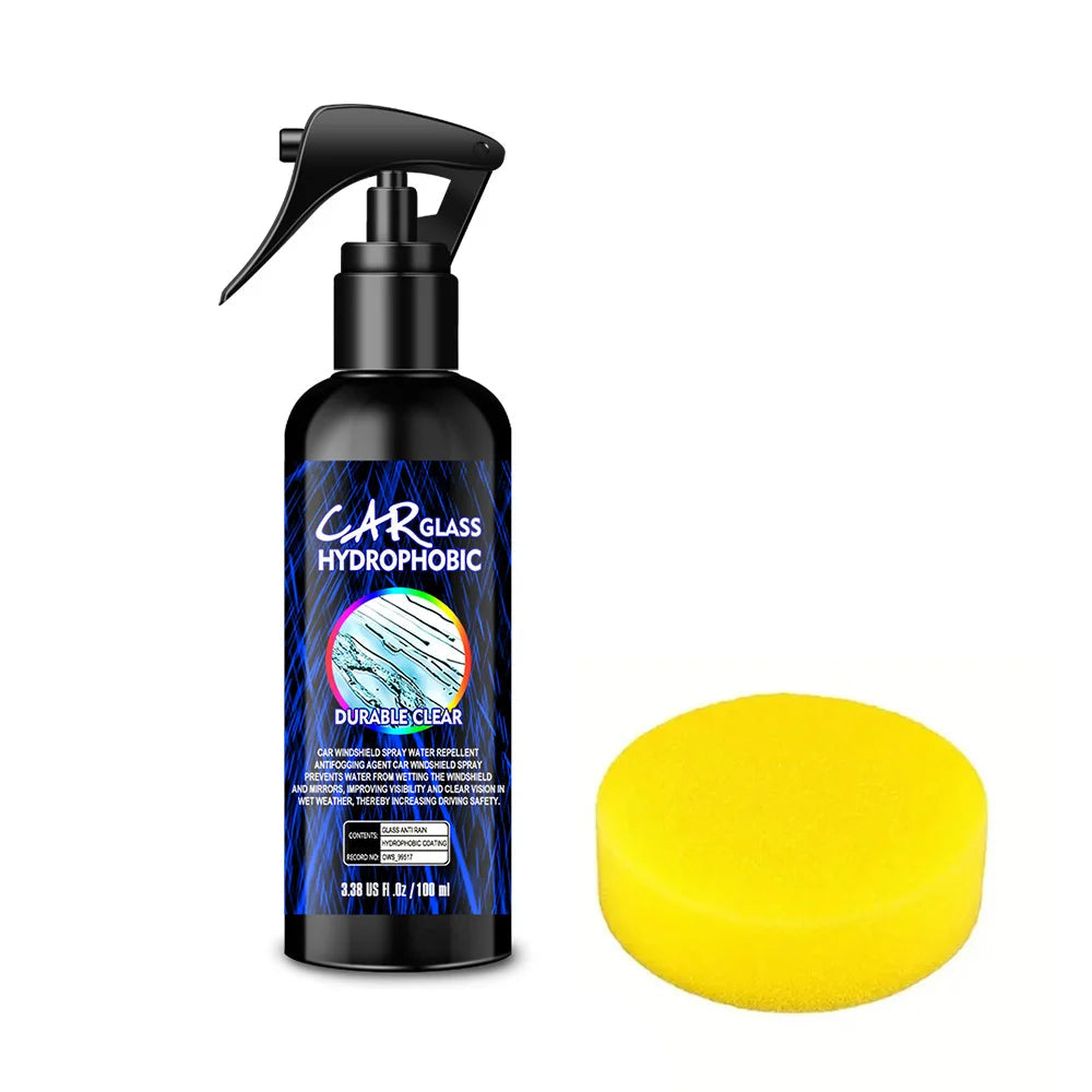 Glass Hydrophobic Coating Spray 100ml Starter Kit bottle with sponge applicator on white background