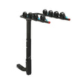 Foldable 4-Bike Hitch Rack in black steel with four bike cradles and a hitch receiver stem on a white background