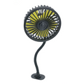 Rear Seat Car Fan with black and yellow blades on a flexible gooseneck hose and adhesive base on a white background