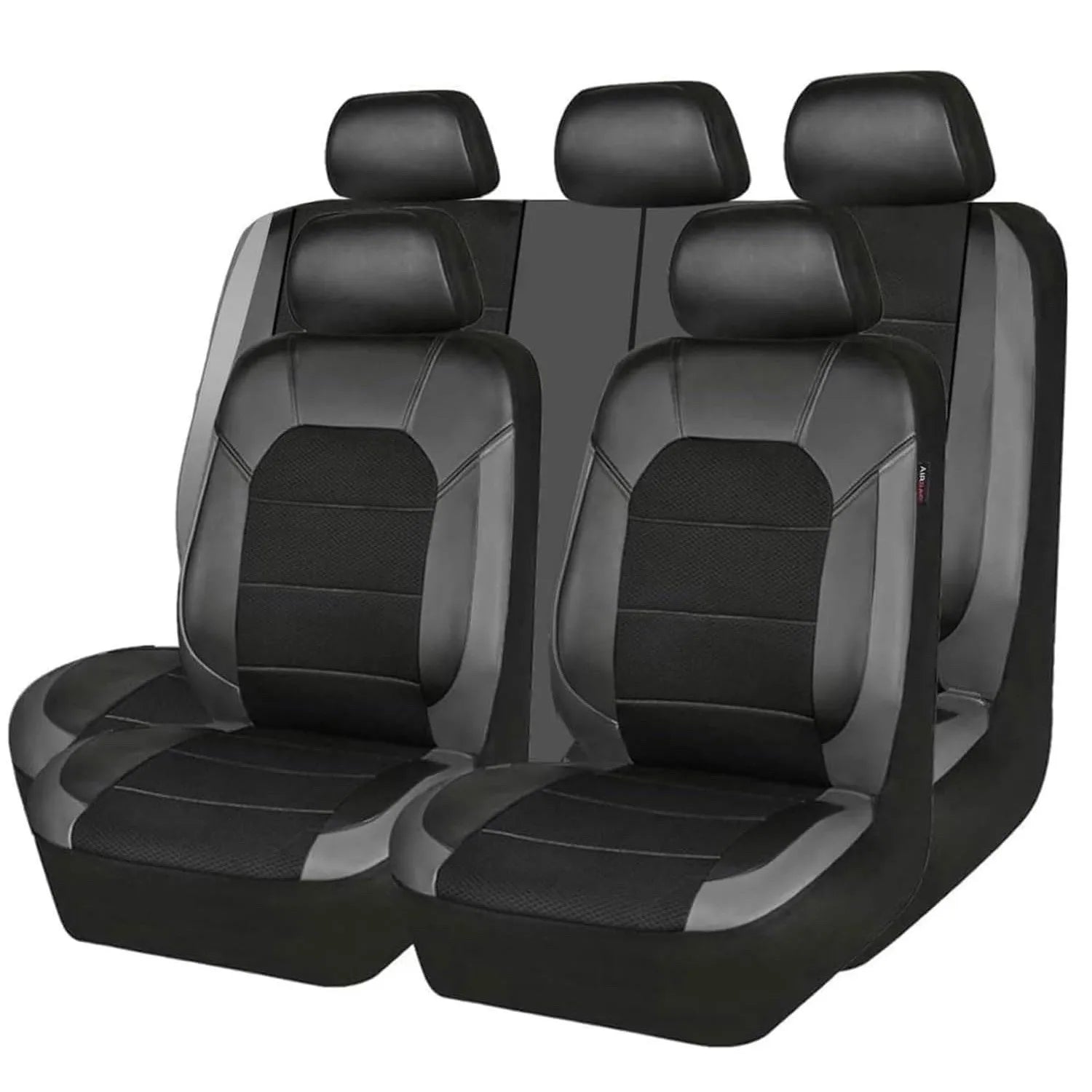 Grey and black 9-piece full car seat cover set on white background