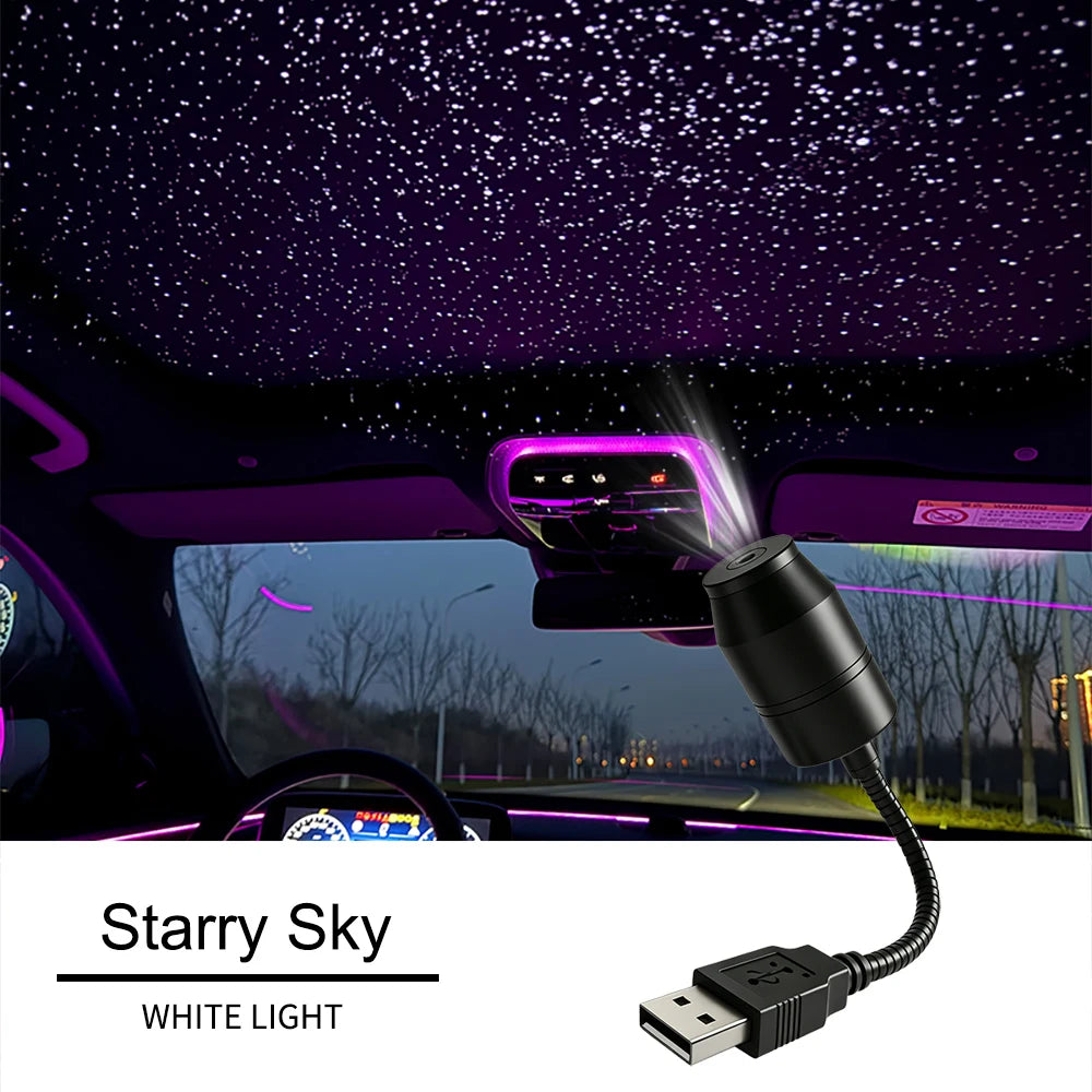 Interior Galaxy Star Light Classic Starry Sky pattern white light projected on car dashboard