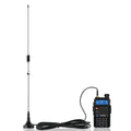 Magnetic dual-band antenna with coiled cable connected to a Baofeng UV-5R handheld two-way radio