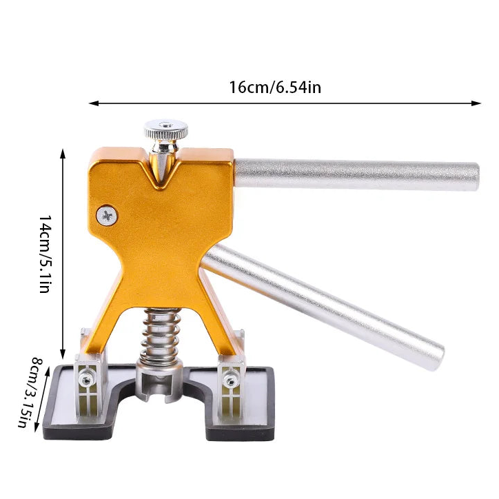 Dimension diagram of the Paintless Dent Repair Kit's suction cup dent puller tool showing length, height and width measurements.