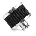 Stealth Black cone air breather filter with chrome trim and washable mesh element, studio product photo on a white background