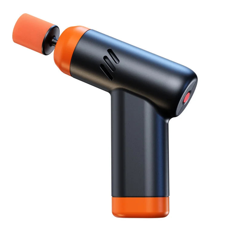 Cordless Mini Polisher in black and orange with round polishing pad attached, shown on a white background
