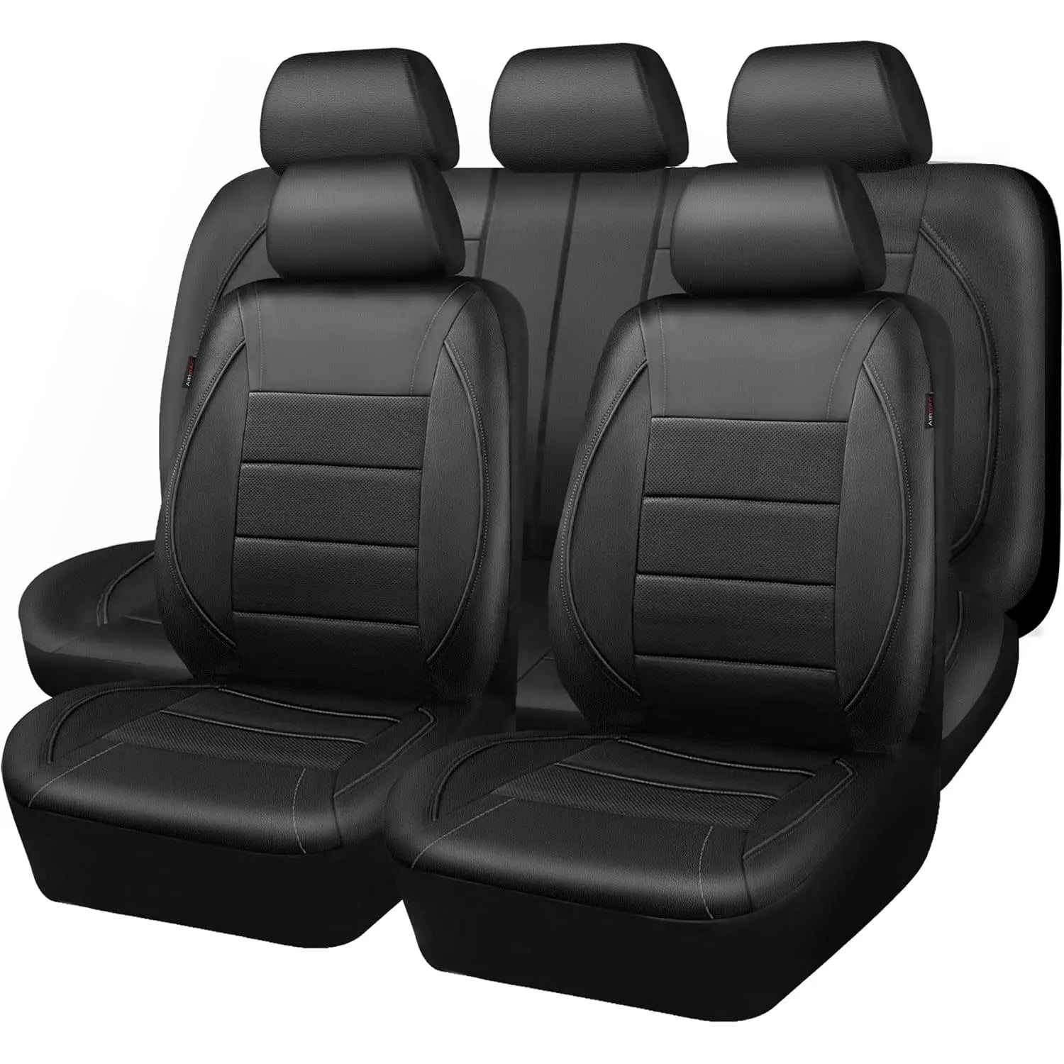 Black Leather Car Seat Covers full set on clean white background