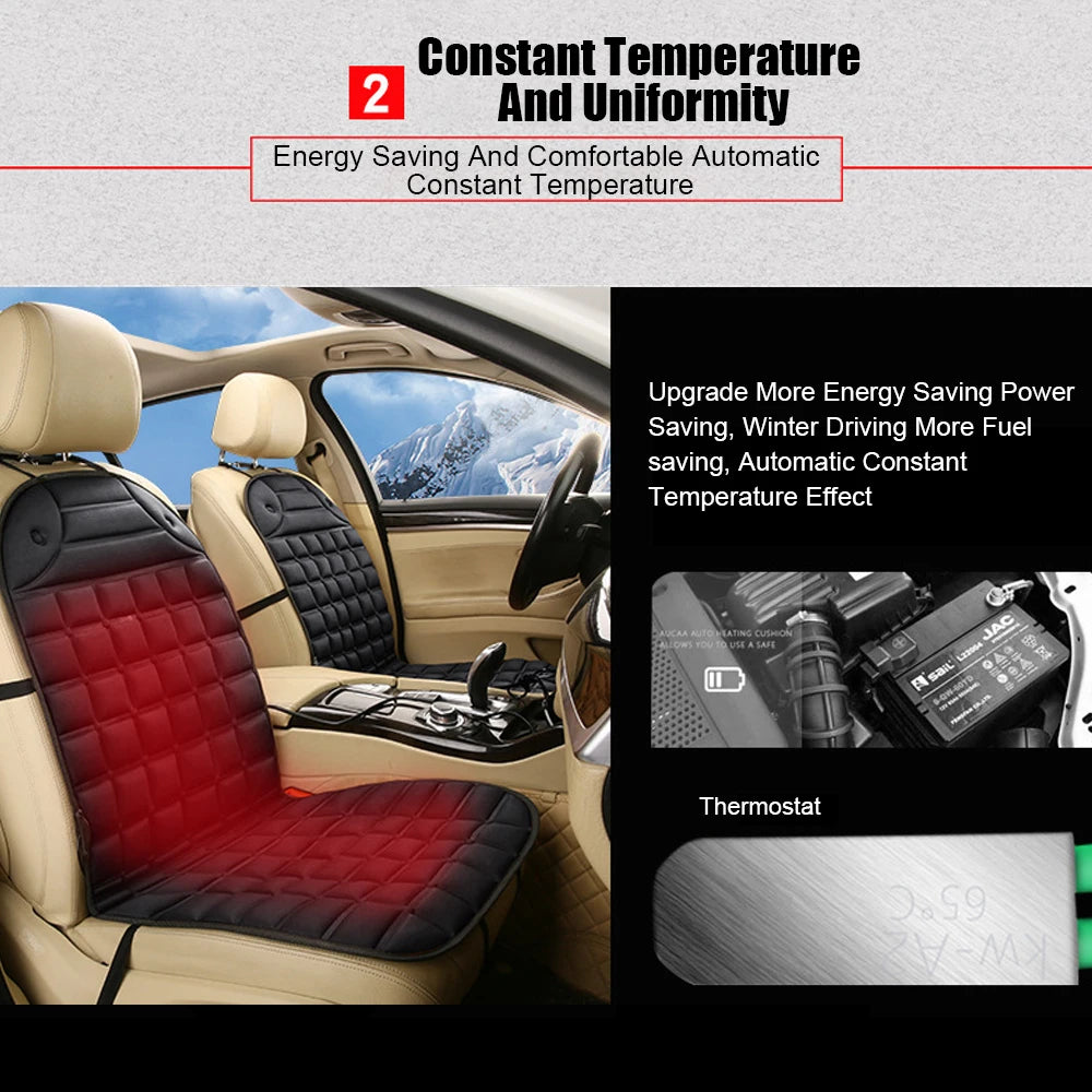 Heated car seat cushion installed in a vehicle demonstrating constant temperature heating control