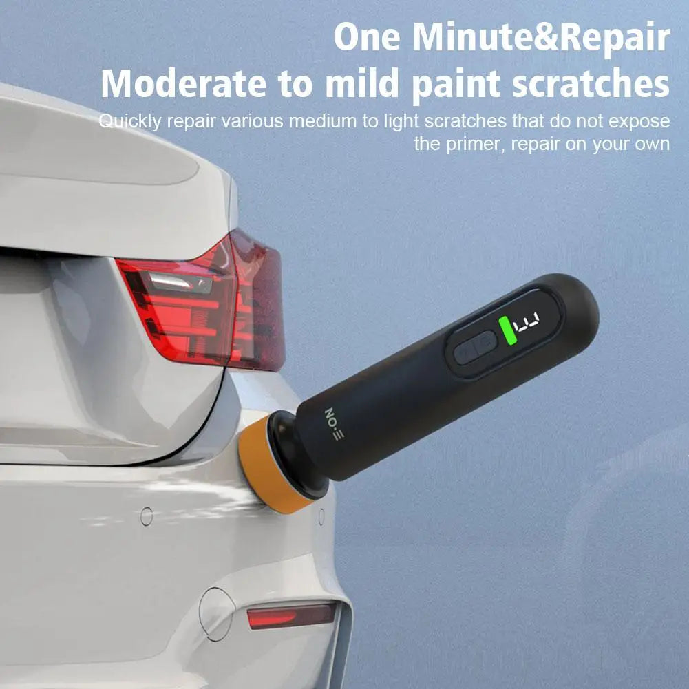 Scratch Repair Polishing Tool buffing a car tail light in blue evening light, repairing mild to moderate paint scratches in one minute