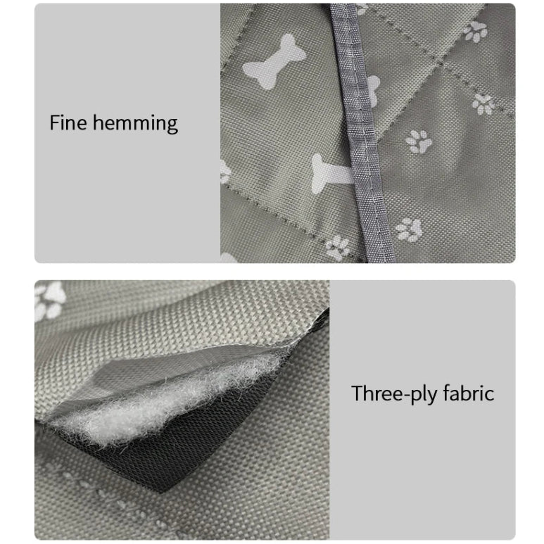 Waterproof Dog Cargo Liner close-ups of fine stitched hemming and padded three-ply quilted fabric