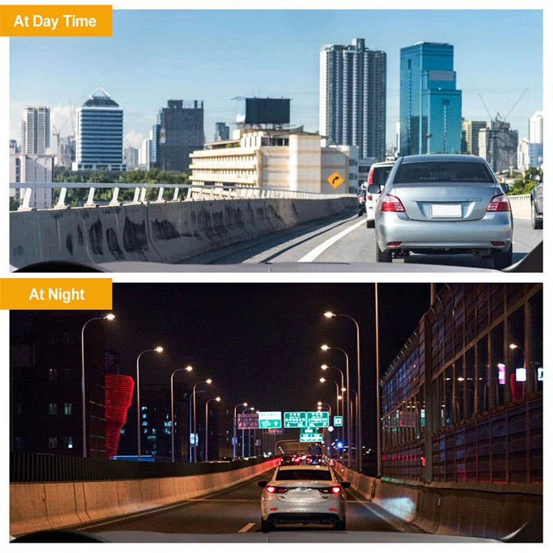 Dash cam footage samples of a city motorway in daytime and a street-lit road at night