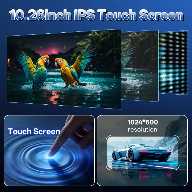 10.26 Inch IPS touch screen display showing vivid 1024 by 600 resolution image quality
