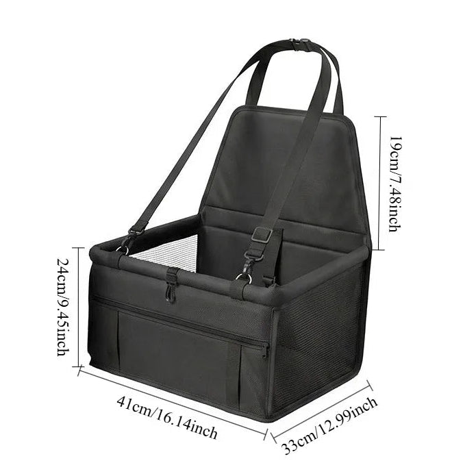 Mesh Pet Booster Seat dimensions diagram showing 41 cm width, 33 cm depth, 24 cm height and 19 cm backrest
