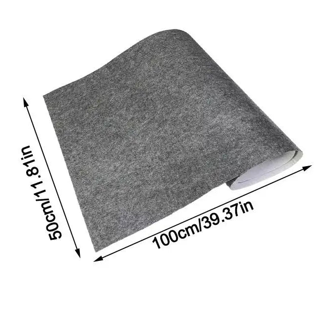 Dark grey self-adhesive felt lining roll with 50 cm x 100 cm dimensions marked