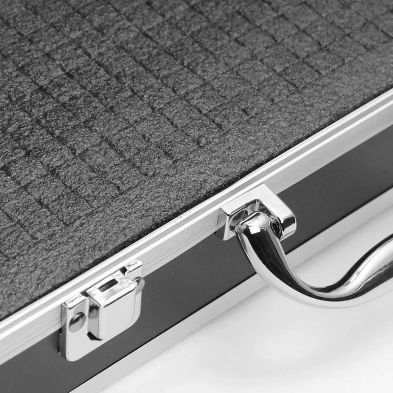 Close-up of the Rugged Aluminium Tool Case's chequered foam lining and stainless steel latch