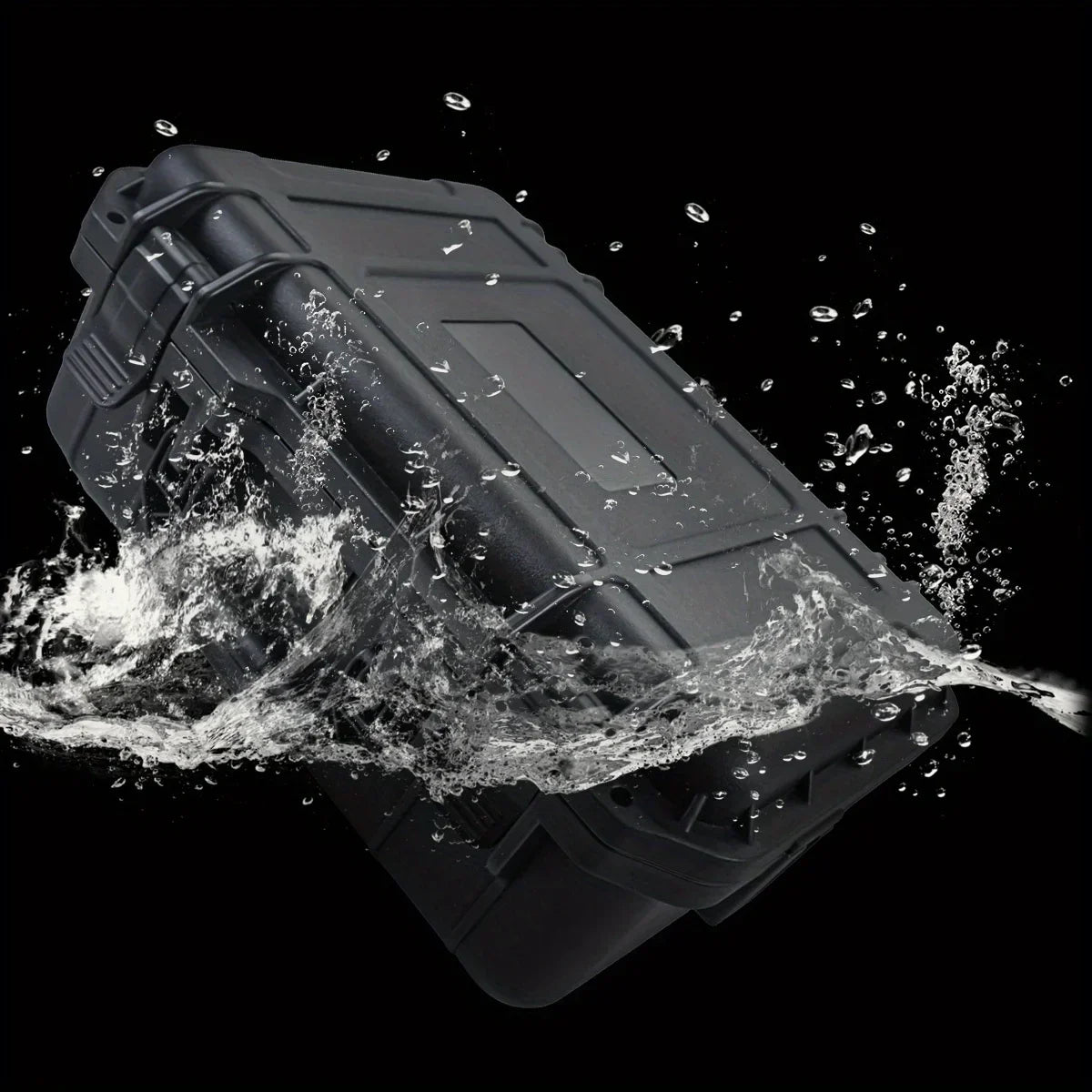 All-Weather Storage Case splashing through water, demonstrating its waterproof seal