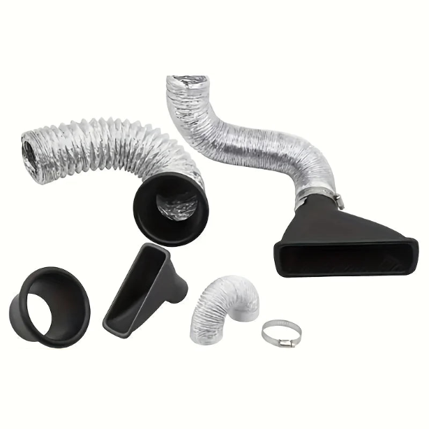 Turbo Air Intake Funnel components with real installation photos showing the funnel fitted behind a front bumper grille