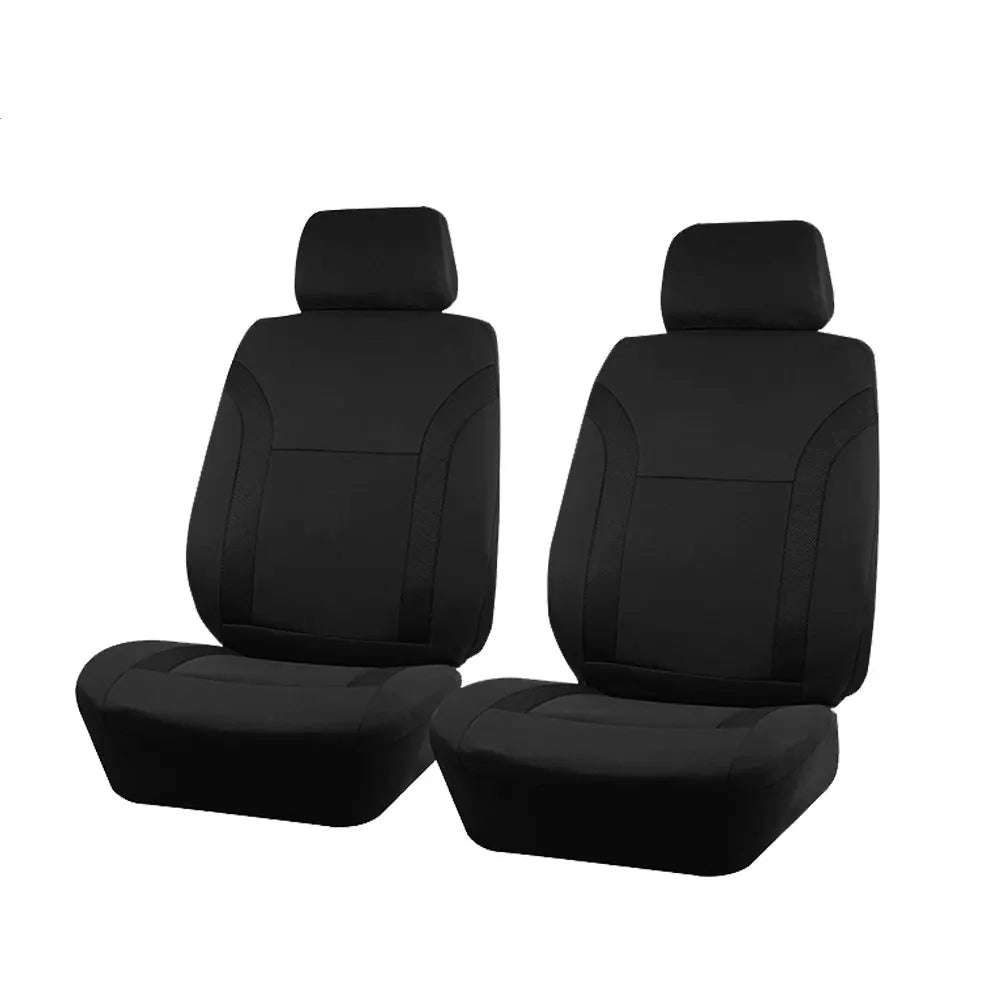 Plain black Breathable Mesh Seat Cover front pair only shown on white background with matching headrest covers