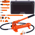 Hydraulic Porta Power Kit fully unboxed showing the hydraulic ram, hand pump, hose and attachment heads in a carry case