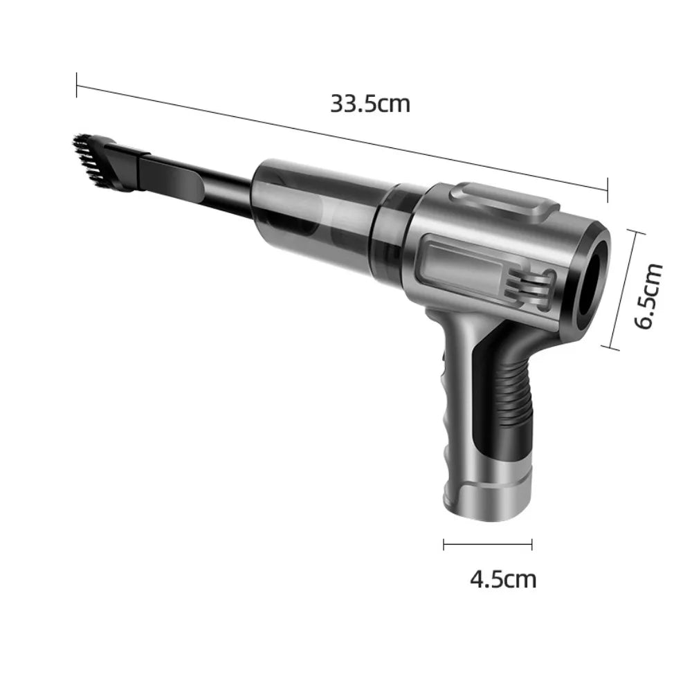 Cordless Car Vacuum & Blower dimensions: 33.5cm long with crevice nozzle, 6.5cm high, 4.5cm handle width