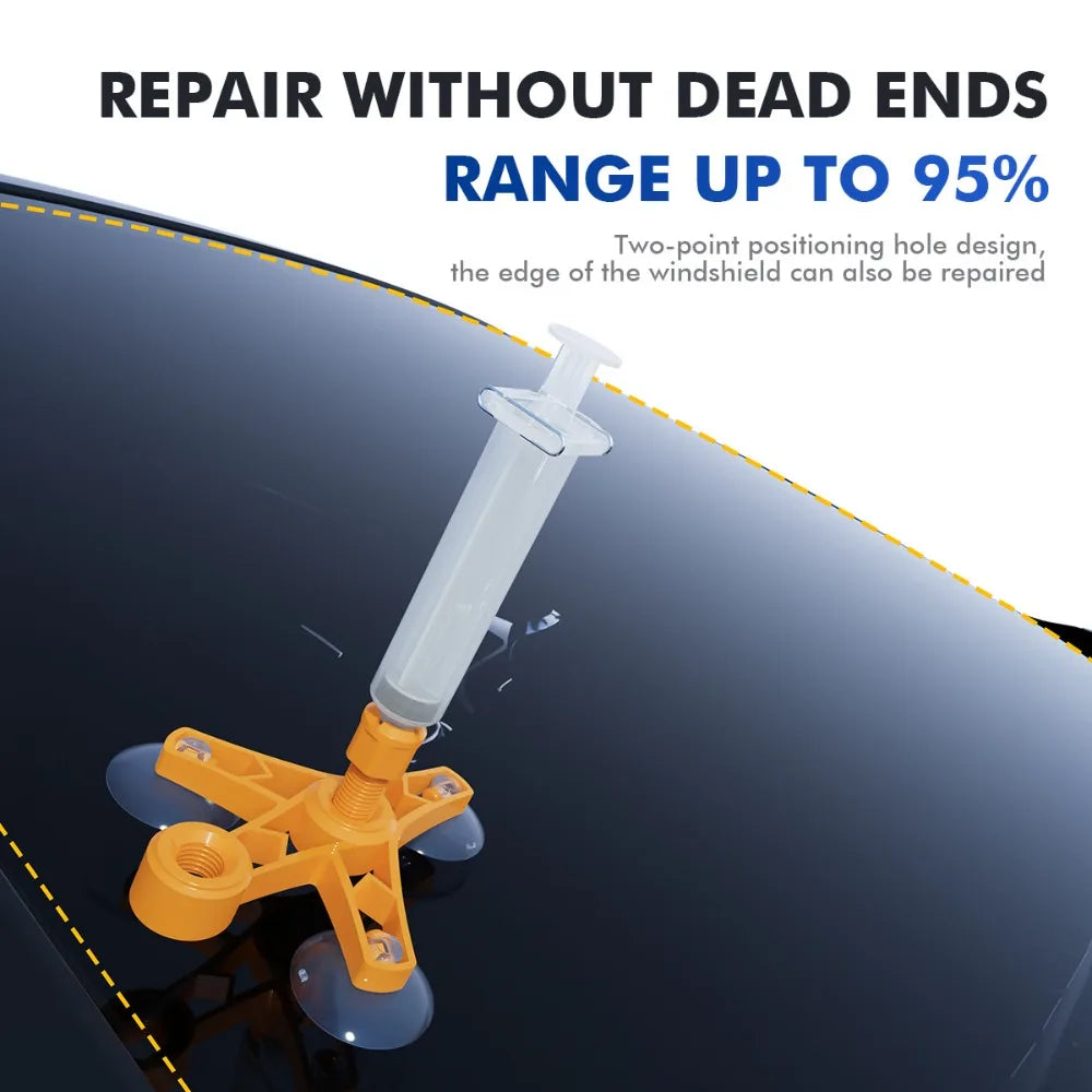 Repair without dead ends infographic showing the Windscreen Repair Kit resin restores up to 95 percent of windscreen strength