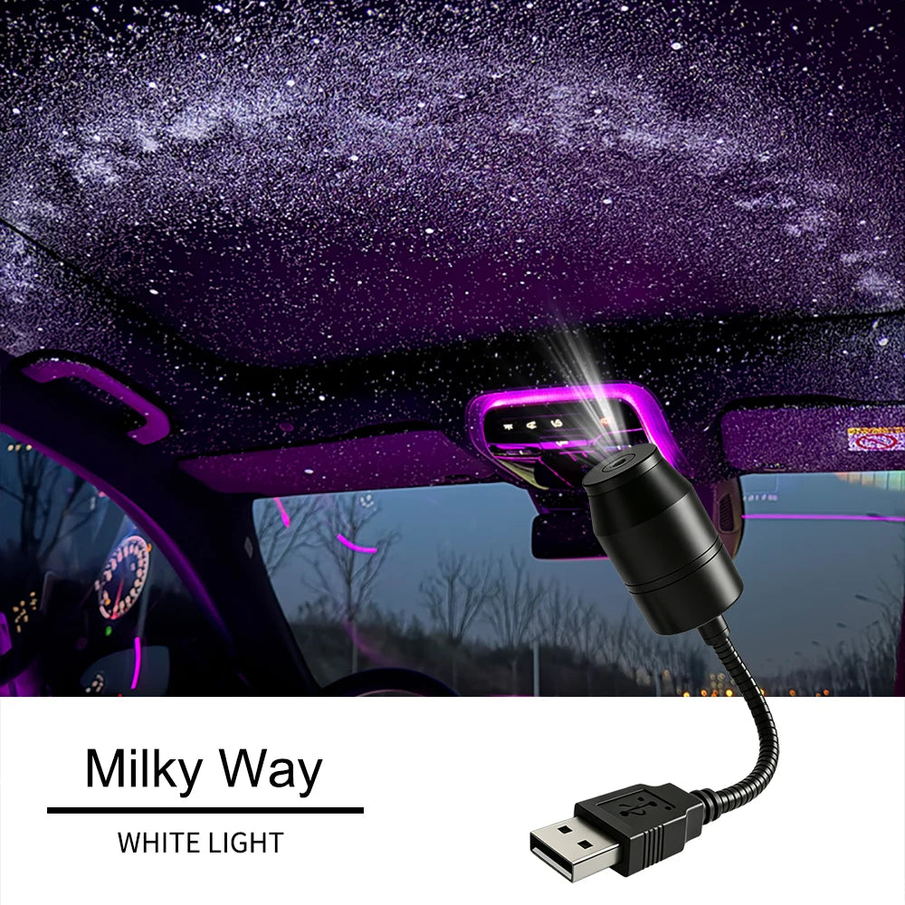 Interior Galaxy Star Light Milky Way Galaxy pattern white light projected on car dashboard