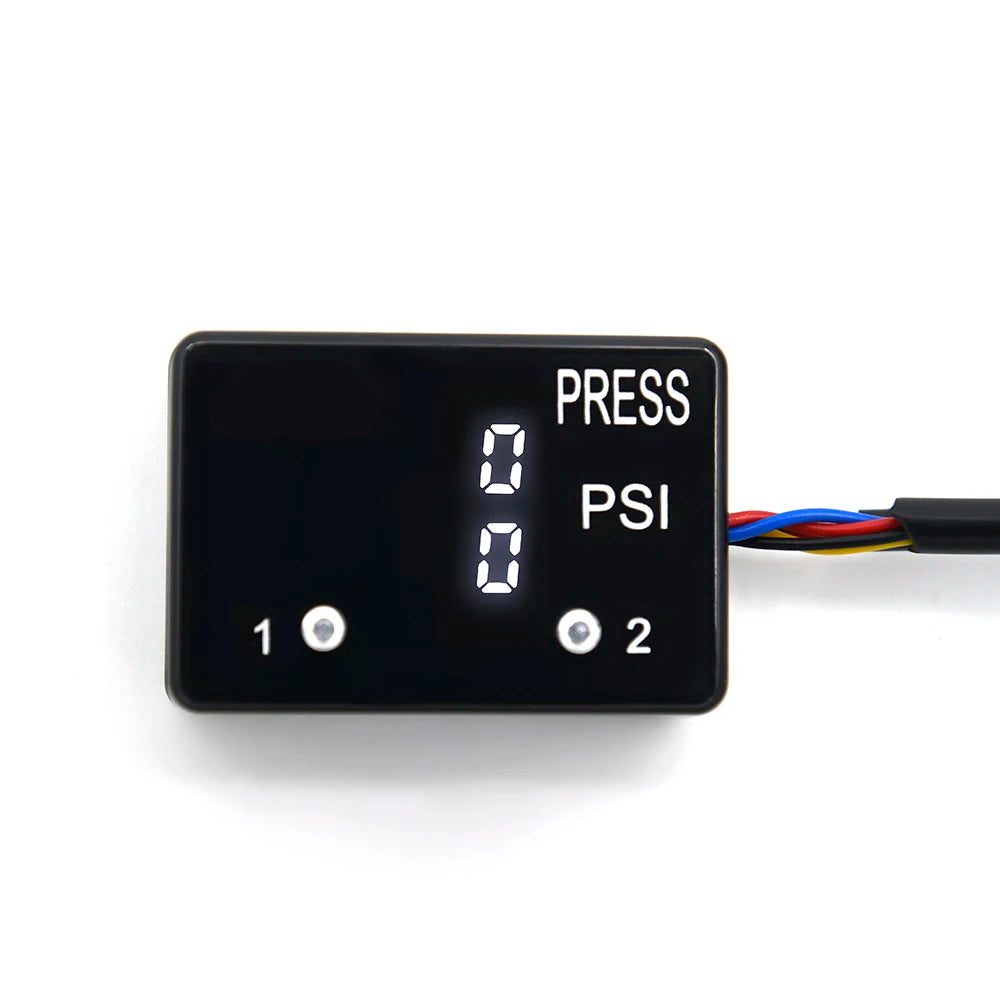 Dual Digital Pressure Gauge compact black display with white LED PSI readout for sensors 1 and 2