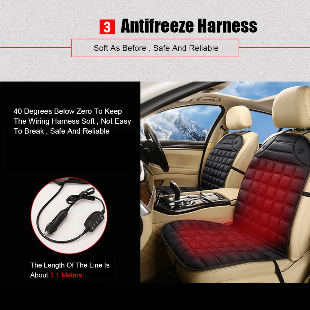 Close-up of the 12V Heated Car Seat Cushion's antifreeze wiring harness rated to minus 40 degrees