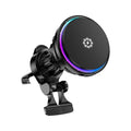 Magnetic Wireless Car Charger on a white background, showing the charging disc, LED ring and air vent mount clamp.