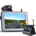 Solar Reversing Camera Kit with 5-inch suction-mount monitor and solar-powered wireless reversing camera