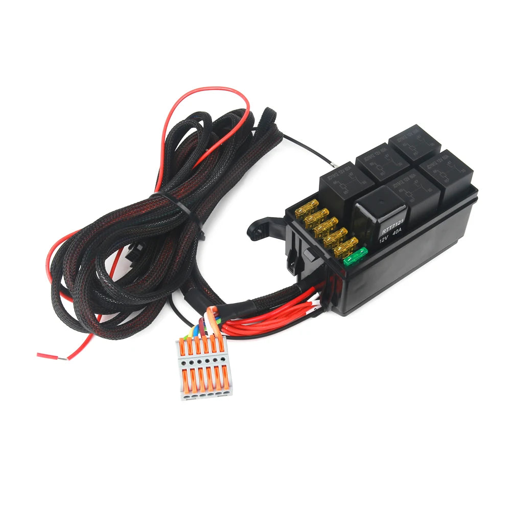 6-Gang Touch Switch Panel relay and fuse box with braided wiring harness and push-in wire connectors