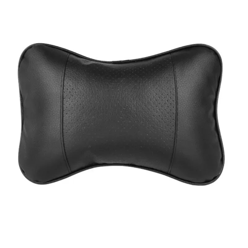 Black breathable mesh car neck and head support cushion on clean white background